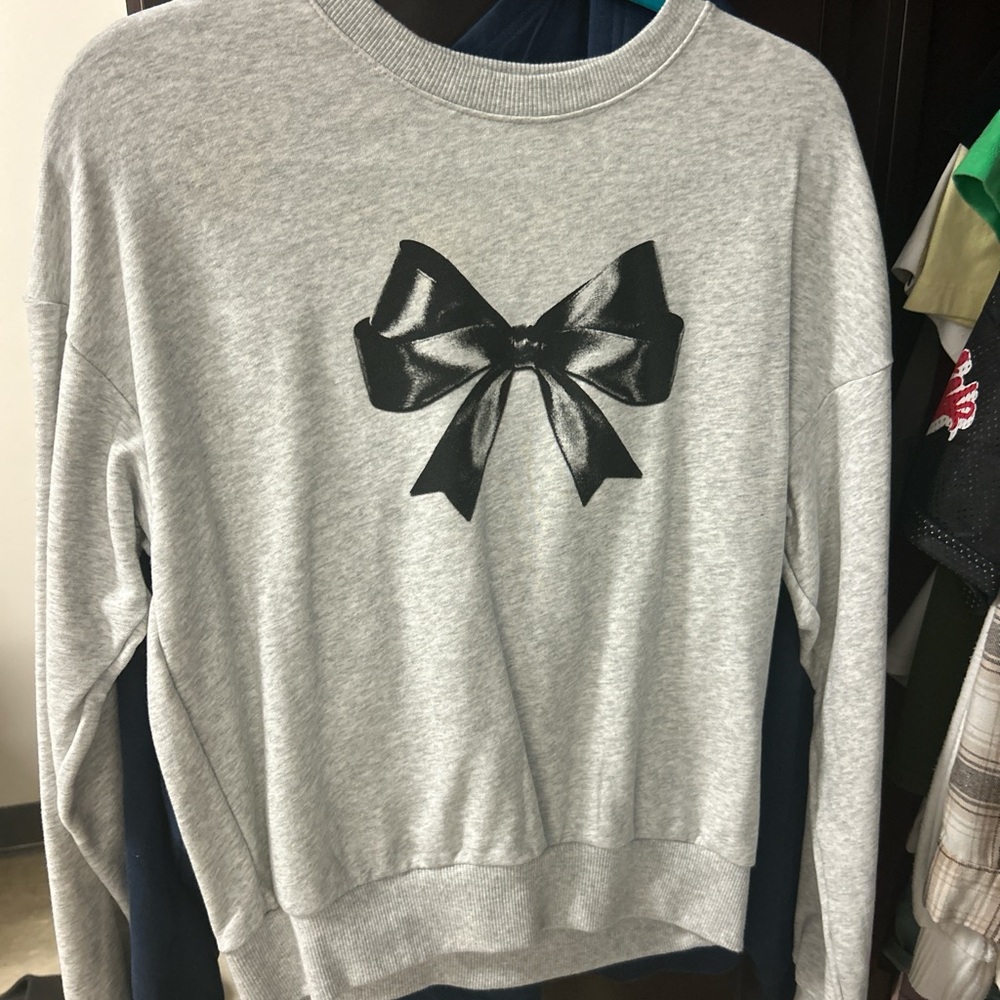 grey and black bow sweater